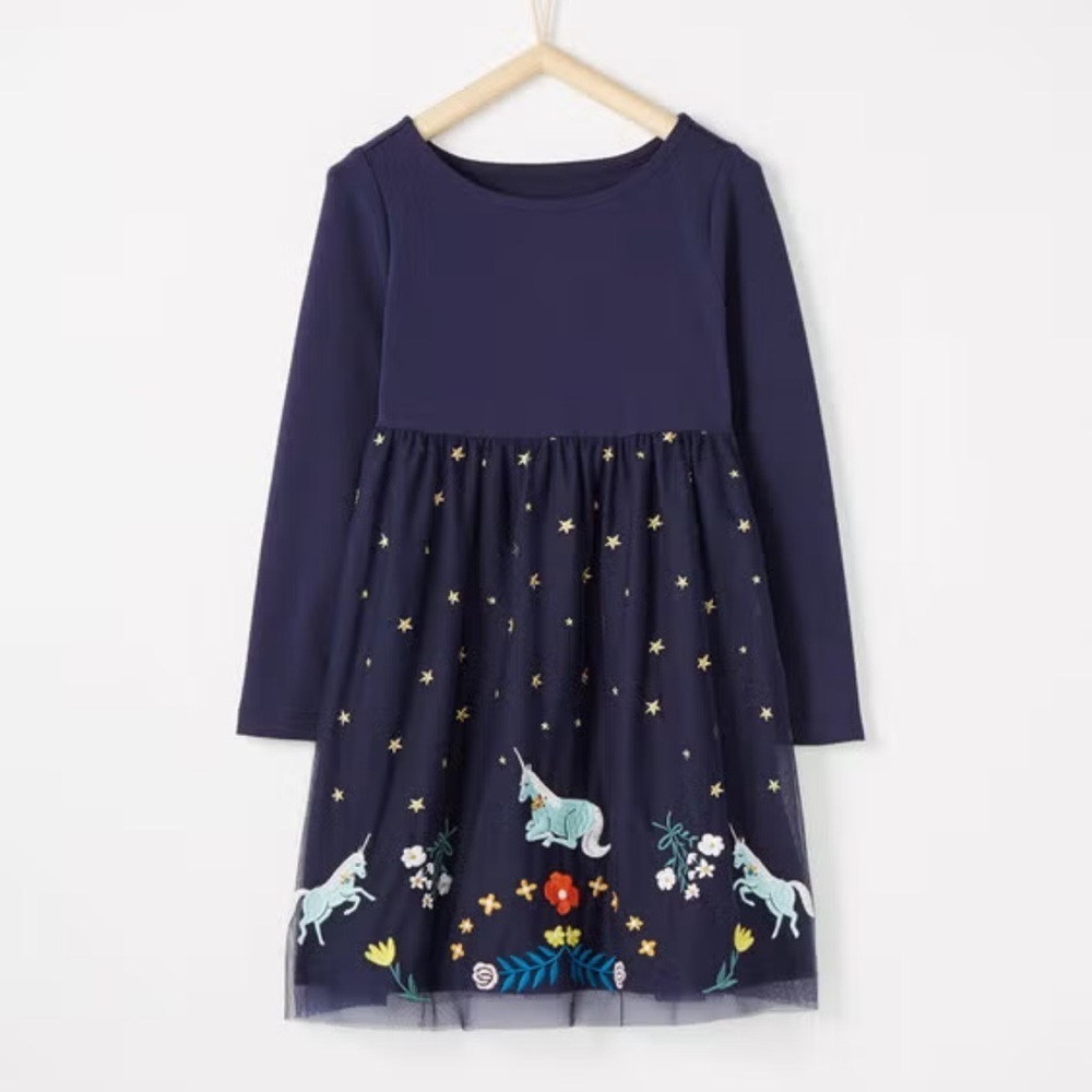 Hanna Andersson Make It Magic Soft Tulle Navy Dress Girls Size 10 EUC